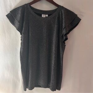 GAP Women's Metallic Black Flutter Sleeve Blouse
